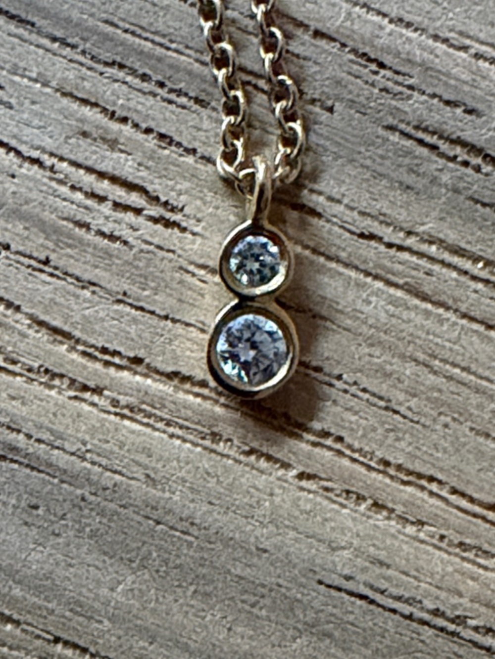 Delicate Gold Necklace with Dual Clear Stone Pendants - Picture 2 of 5